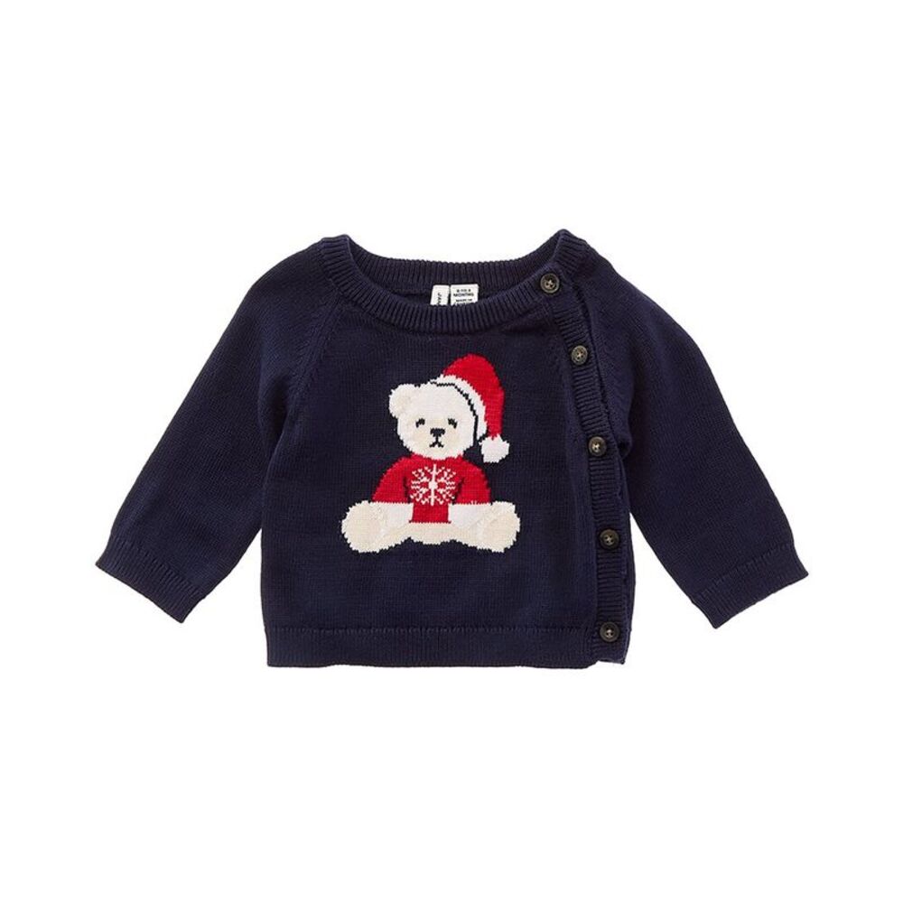 Janie And Jack Baby Santa Bear Sweater, Blue